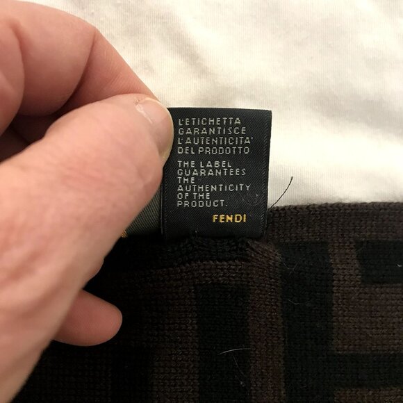 Fendi FF Monogram 100% Wool Scarf Extra Long Signature Logo Brown Like New - Picture 7 of 15